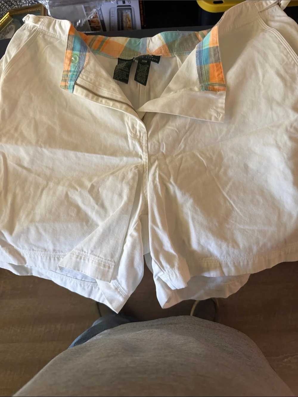 Ralph Lauren Lauren White Shorts with Pastel Plaid Waistband